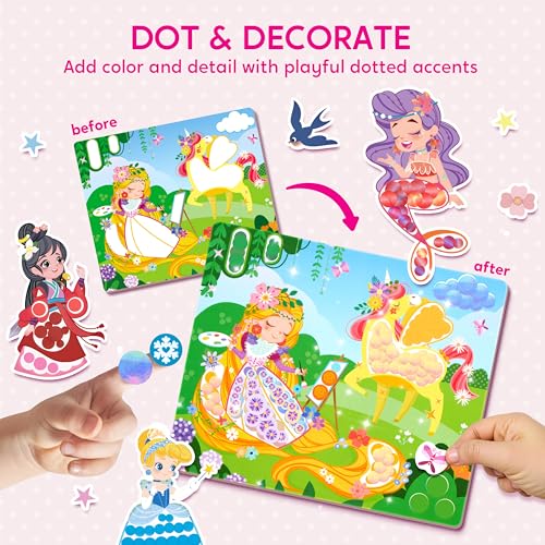 Image of Klever Kits Princess Dot Art Kit for Kids, No Mess Sticker for Toddlers 3-7, Art and Craft Kits, DIY Creative Activity, Travel Toy, Birthday Presents for Boys Girls