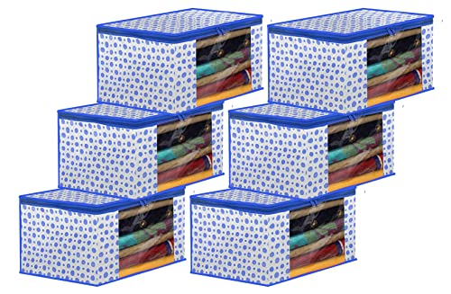 Image of Kuber Industries Dot Printed Foldable, Lightweight Non-Woven Saree Cover /Organizer With Tranasparent Window- Pack of 6 (Blue)-46KM0497