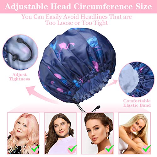3 Pack Extra Large Double Layer Adjustable Shower Caps for Women, Waterproof Exterior & EVA Lining, Oversized Design for All Hair Lengths - Image 4