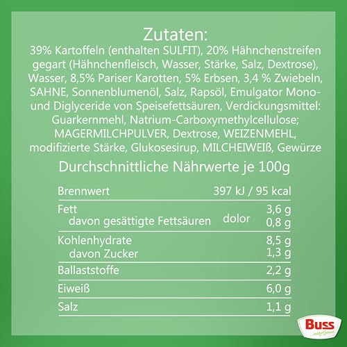 Buss Freizeitmacher Hähnchenstreifen mit Kartoffeln und Gemüse in cremiger Sauce - Fertiggerichte zum Aufwärmen in Mikrowelle & Topf - Schnell & Einfach Zubereitet - 12 x 300g – Bild 3
