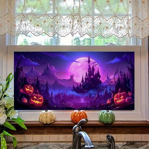 Vinilo decorativo Halloween castillo 39.3x17.7 pulgadas miniatura 1