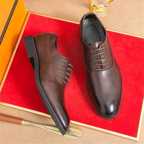 Men's Genuine Leather Patchwork Lace Up Dress Oxford Shoes Low Top Pointed Toe Non-Slip Lightweight Soft Work Derby Shoes for Wedding Business Office Parties3