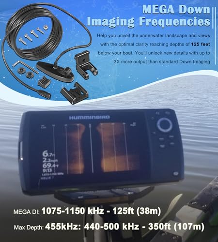 Image of Bonbo 710295-1 XNT 9 HW MDI 75 T Transom Mount Transducer with Temperature Sensor for Humminbird Helix 7 /8 with MEGA Down Imaging and Dual Spectrum Chirp, 20 Feet Long, Black