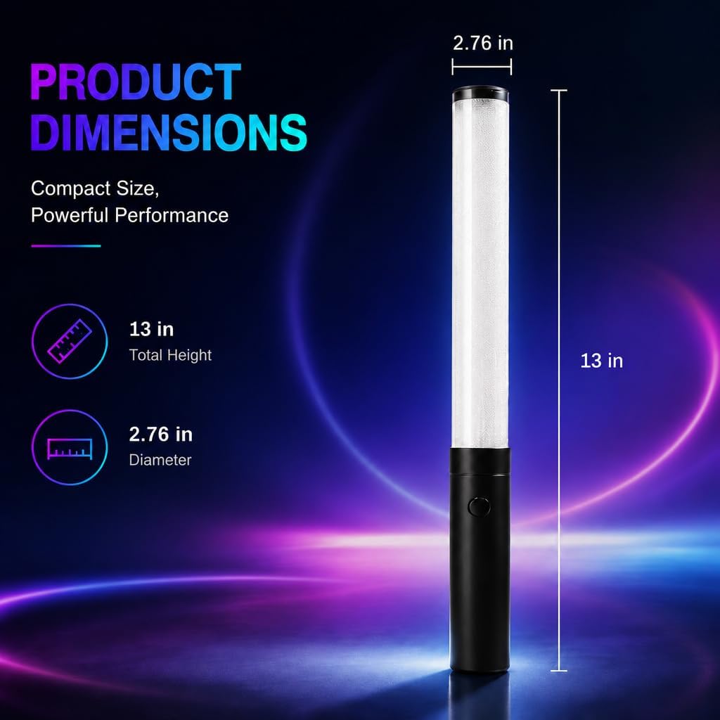 Black LED Glow Sticks 2-Pack, Reusable Light Sticks with 15 Color Options