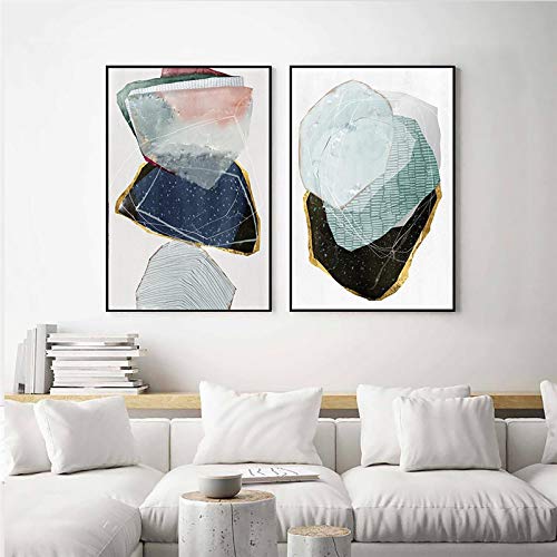 Peinture ligne dorée bloc abstrait pour décoration murale de grand salon scandinave moderne