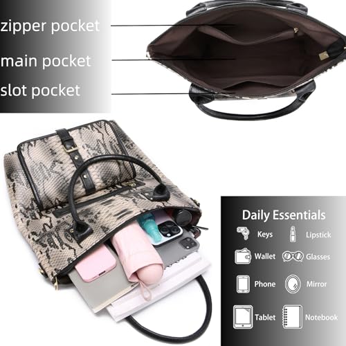 Tote Bags for Women Snake Printed Large Top Handle Handbags Ladies Hobo Purse with Pockets Zipper PU Leather Crossbody Bag3