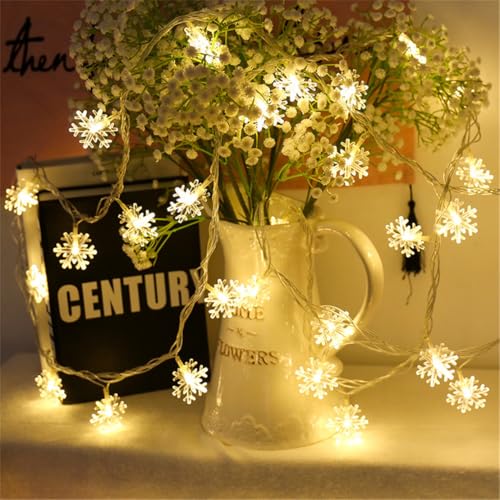JHzood Luzes de floco de neve, LEDs luzes em corrente, luzes floco de neve a pilhas 2 modos de iluminação corrente de luzes (Snowflakes, 3 m 20 luzes)