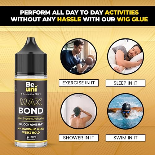 Image of Max Bond Glue 30ml for Hair Wig | Men & Women | Strong Hold 3-4 Weeks | Waterproof Hair Wig Glue Adhesive | Skin Friendly & Flexible | Clear Drying Formula (Pack of 1)