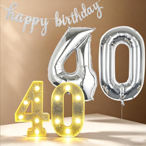 Decoraciones de cumpleaños número 40 con números con luz LED para fiestas