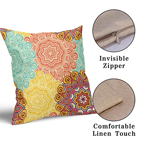 Retro Bohemian Throw Pillow Cover 18X18 Inch Indian Mandala Pillow Case Set Of 2 Cotton Linen Abstract Themed Decorative Cushion Cover Both Sides For Men Women Kids Sofa Couch Living Room Bedroom #TOP2