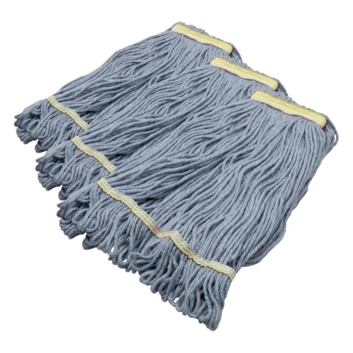 Image of SPARTA Flo-Pac Acrylic Mop Head, Loop-Ended, Narrow Band with 1 inch Yellow Band for Organized Cleaning, Small, Blue (Pack of 3)