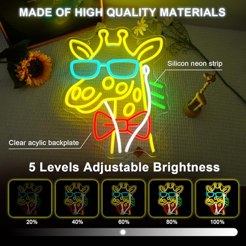 Image of Lucunstar Giraffe Neon Sign Music LED Sign for Wall Giraffe Decor for Bedroom Studio Live House Animal Neon Light Up College Room Music Gifts for Animal Lovers Teens