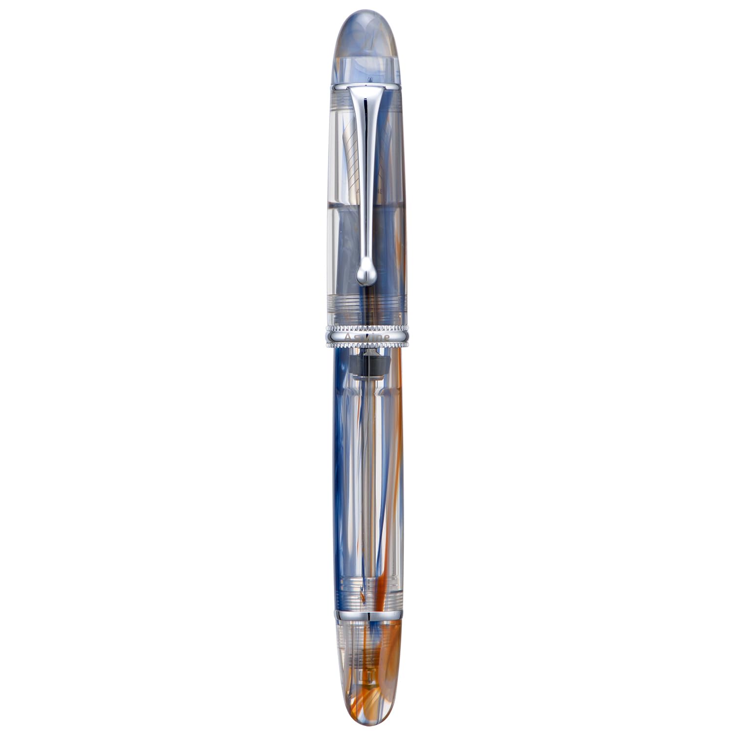 Asvine Stylo plume V800 - Système de remplissage sous vide - Grande capacité d'encre - Plume de 1,1 mm - Pour calligraphie et dessin artistique - Avec clé - Bleu/marron