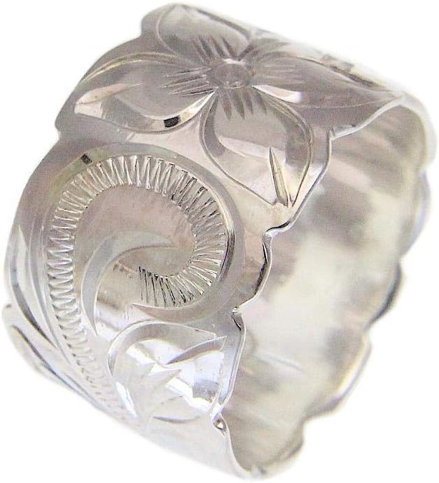 925 sterling silver Hawaiian plumeria flower scroll cut out 15mm band ring size 4-14