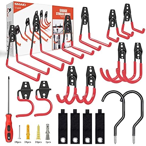 Aoocan 19 Pack Garage Hooks,Steel Garage Storage Utility Double Hooks,Heavy Duty Double Utility Garage Organizer,Steel Wall Mount Hooks for Ladder, Power Tools, Bikes, Bulk Items Cover