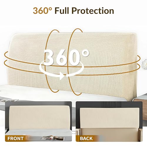 Image of Moisture Wicking Bed Headboard Cover For King Size, Snug Fit Head Board Covers For Beds, Breathable And Washable Double Bed Back Cover, Universal Fit Headboard Slipcover For King Size Beds (Beige)