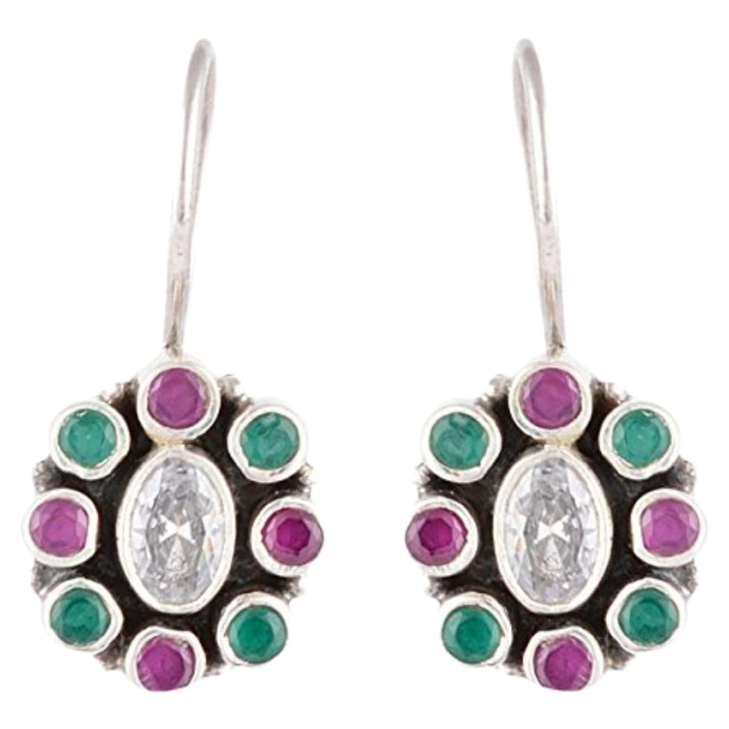 Handicraft Fashion Point 92.5 Sterling Silver Emerald + zircon Oval Stud Silver Earrings For Women (B071YN32R8) Amazon Price History, Amazon Price Tracker