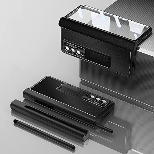 Étui Samsung Galaxy Z Fold 3 coque cuir noir litchi avec film protecteur écran