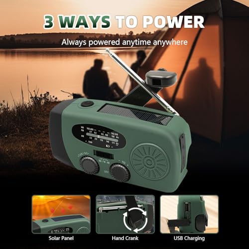 WVL 7400mWh Emergency Weather Radio, Portable Solar Hand Crank Radio AM/FM/NOAA, with 3 Mode Flashlight & Reading Lamp, Cell Phone Charger and SOS Siren(Navy Green) - Image 2