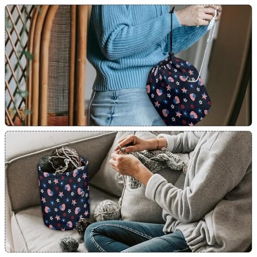 Image of Sellikakes American Flag Star Small Yarn Holder Knitting Portable Crochet Bag, Yarn Holder for Knitting & Crochet Supplies