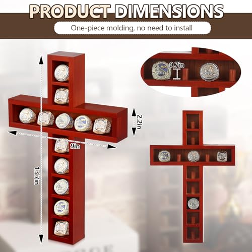 Image of Teenyyou Championship Ring Display Case, 12 Posts, Red Walnut Wall Mount