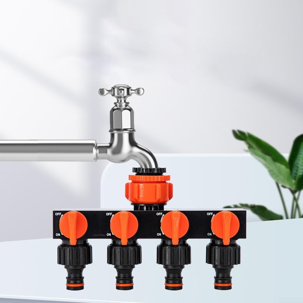 4 Wege Verteiler Wasserverteiler 4fach 4 Wasseranschluss Verteiler Ventilen 4-Fach Verteiler für Gartenschlauch Absperrhahn Schlauchverteiler Hose Splitter Schlauchverteiler (Schwarz)