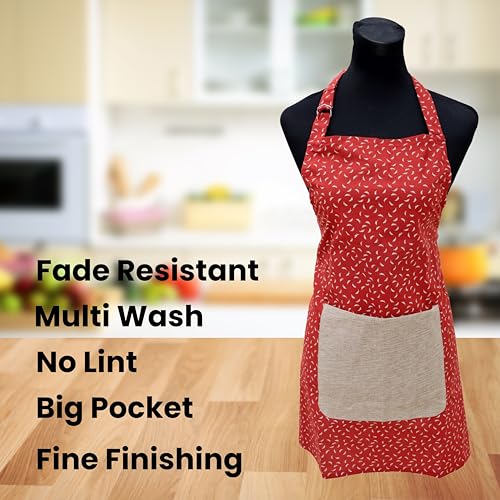 Image of Kitchen Apron for Women & Men | 100% Cotton | Cooking Apron with Big utility Pocket | Adjustable neck strap | Free Size | Kitchen Utensils Accessory