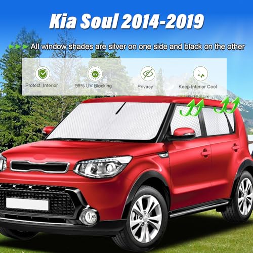 Image of KMF Windshield Sun Shade Replacement for Kia Soul Accessories 2020-2024,Side Rear Window Sun Shade Cover Sun Visor Shield Cover, Rear Window Sunshade for Camping /Baby UV Block and Privacy Protect
