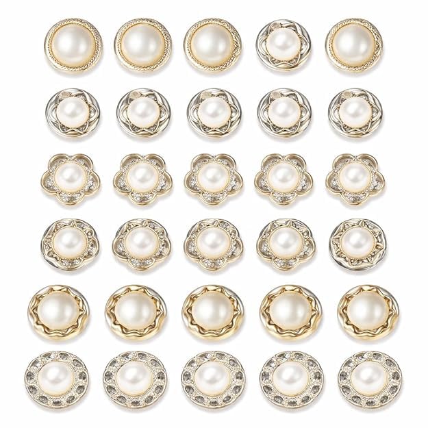 Smitex 30 PCS Lapel Pins for Women, Women Shirt Brooch Buttons Reusable Decorative Pearl Button Novelty No Sew Pin Buttons for Dress Shawl Coat Shirt DIY Bags Christmas Decoration-image-22