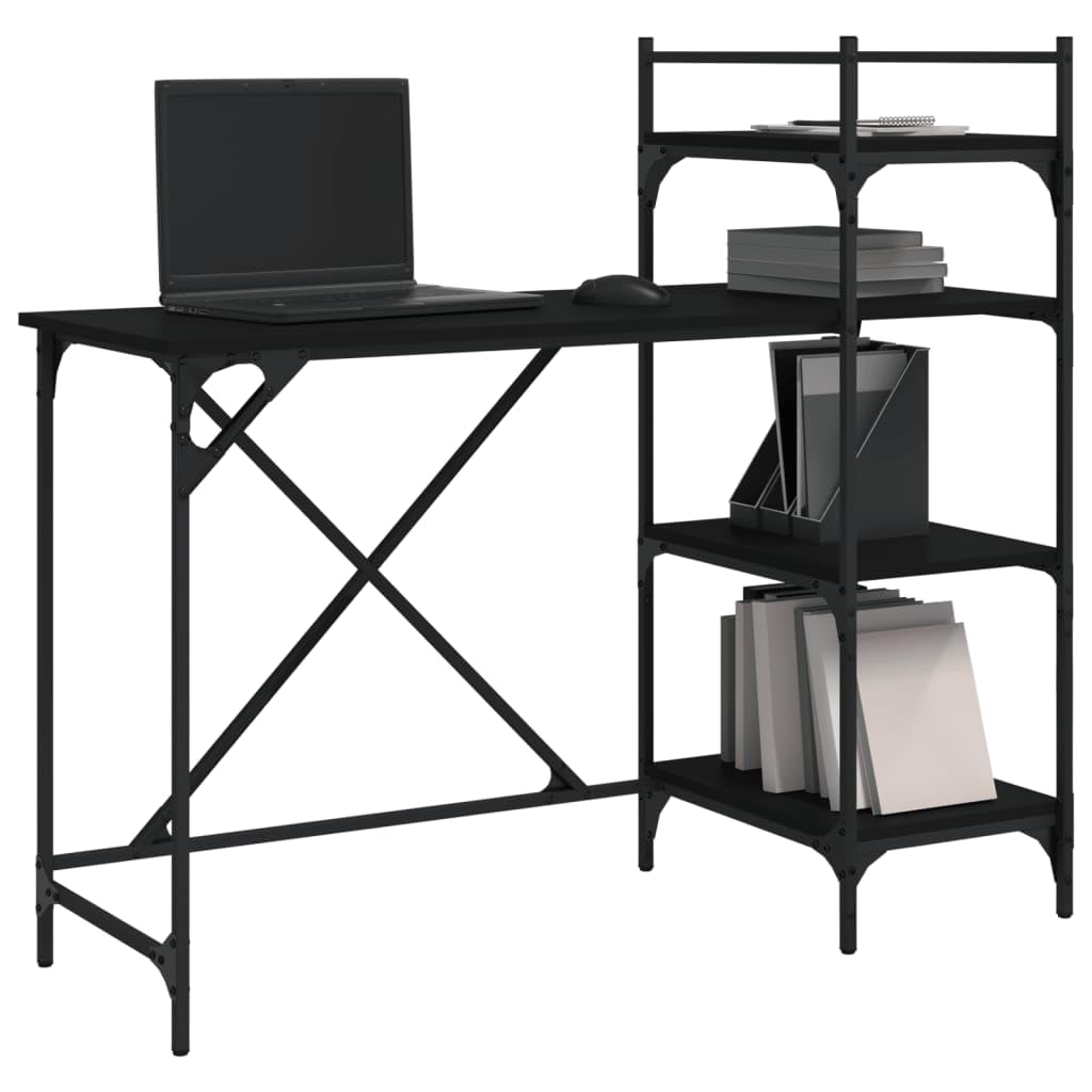 Scrivania per computer con ripiano nero, 120 x 47 x 109 cm, robusta struttura in metallo, in legno, tavolo da ufficio con molto spazio di archiviazione, ideale per ufficio, gaming e home