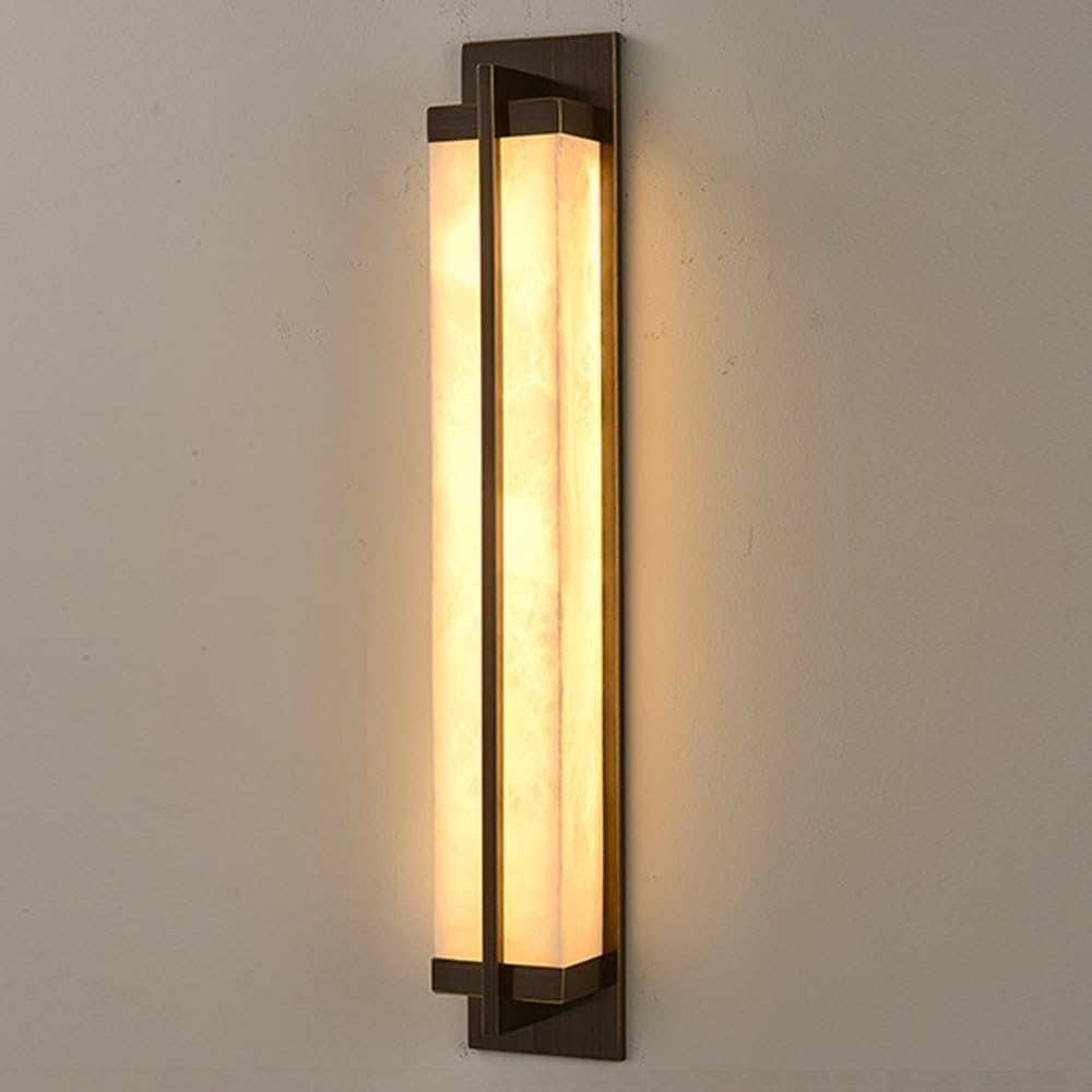 HPTHLY Marble Wall Light Long Linear Alabaster Wall Sconces White Stone Wall Mount Lighting Brass Bedside Wall Lamp For Bathroom Indoor Vanity Light Fixtures For Rest(Black-50Cm)