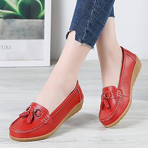 Image of Shoes Loafers for Women Classic Leather Loafers Casual Slip-On Boat Shoes ComfortWalking Moccasins Soft Sole Shoes