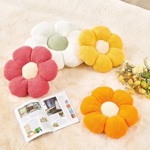 Flower Throw Pillow, Soft White Green 17.7" Shaped Floor Pillow for Home Decor, Cute Aesthetic Plush Decorative Pillows for Bed, Sofa, Couch