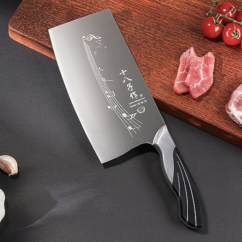 SHI BA ZI ZUO 7-Zoll-Küchenmesser für Gemüse, professionelles Kochmesser mit Edelstahl-Vollerl und Griff aus Gussstahl – Ansicht 6