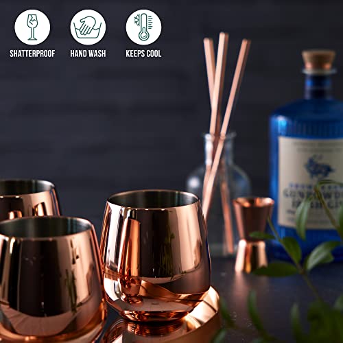 Foto von Oak & Steel - 4 Edelstahl Roségold Weingläser ohne Stiel, 4 Metallstrohhalme & Reinigungsbürste, 350 ml - Doppelwandig, Robust & Unzerbrechlich - Geschenkset für Weihnachten