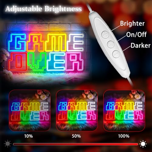 Image of Neon Sign, Game Over Neon Signs for Wall Decor LED Signs Neon Light | Game Over Neon Sign for Teen Boys Room, Bedroom, Man Cave, Gaming Room Decor, Boys Gift, Dimmable, USB Powered