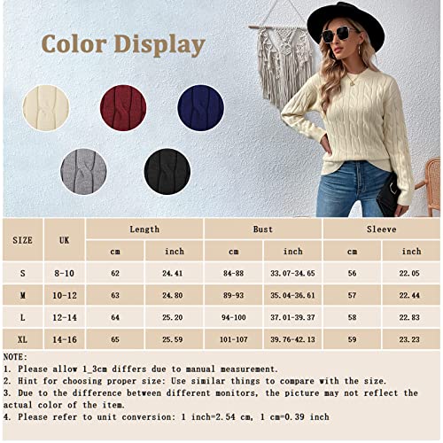 Niwicee Damen Winter Damen Leichter Langarm-Pullover Und Zopfmuster In Klassischer Passform-Beige-L