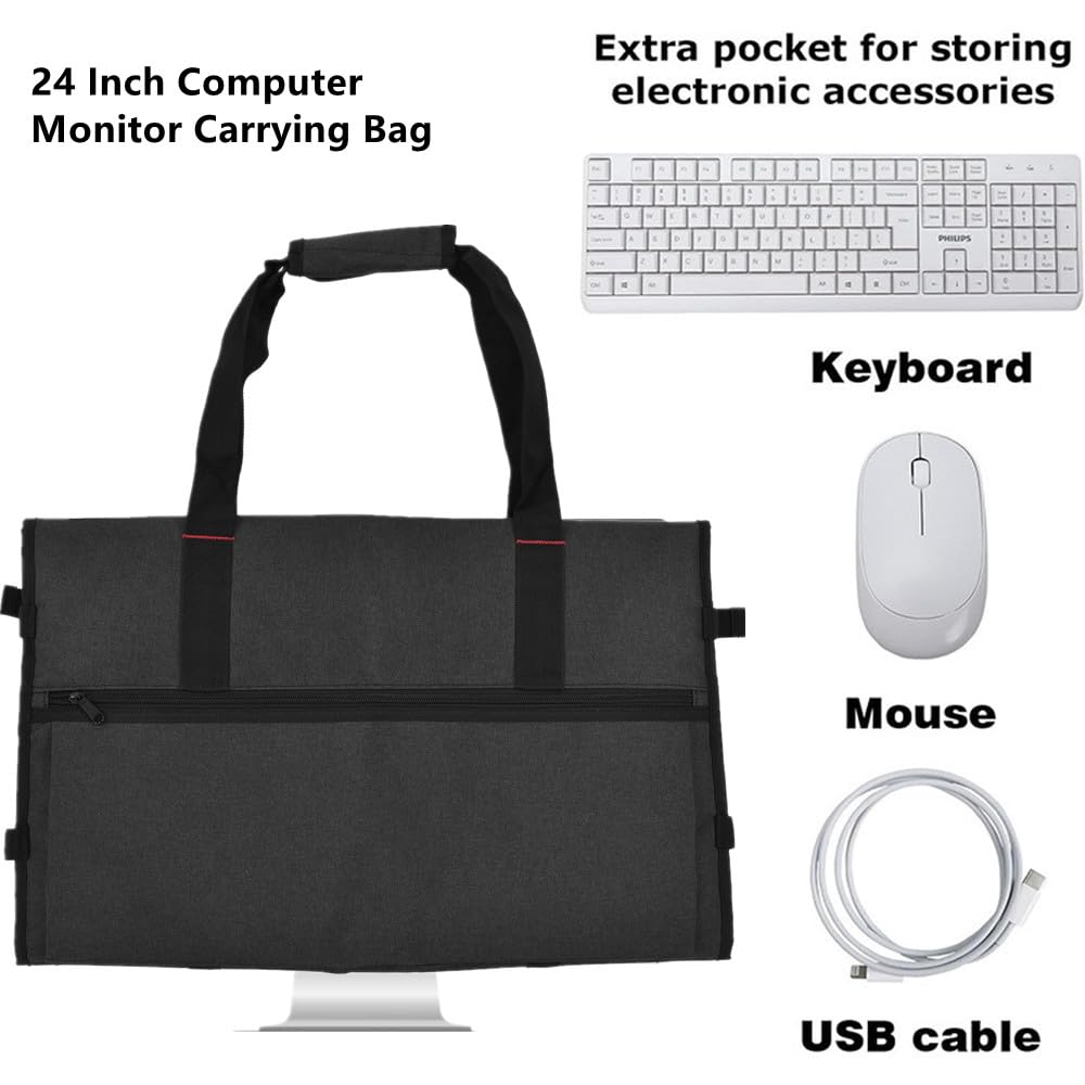 Funda de transporte para monitor de 24 pulgadas LCD, bolsa de almacenamiento protectora, portátil, Black