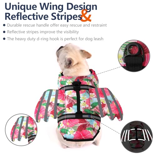 Petglad Dog Life Jacket, High Buoyancy Wings Pet Life Vest for Swimming Boating, Safety Flotation Swim Vest with Extra Chin Float for Small Medium Large Dogs, S, Floral Pink by Petglad - Image 4