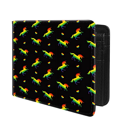 (Lgbt Unicorn Lesbian Gay Pride Rainbow Pattern Front Pocket Slim Bifold Leather Wallet RFID Blocking with ID Window for Men