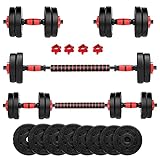 Adjustable Dumbbells Weights Set Barbell: 22 LbS Barbell Set ,3-in-1 Quick Conversion with Nonslip...