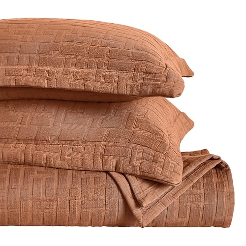 Superior 3 Piece Cotton Bedspread Sham Set, Home Decor, Decorative Bed Spread, 2 Pillow Shams, Medium Weight, Matelasse Coverlet, Bedding Essentials, Madrid Collection, California King, Burnt Orange