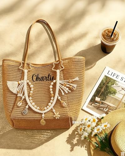 Image of Ocean Bag Charm, Pearl Braided Shell Keychain with Star Clasp