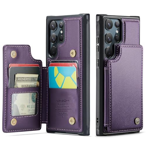 Vinich for Samsung Galaxy S22 Ultra Wallet Case with Card Holder, RFID Blocking Credit Slots Kickstand Shockproof Phone Cover for Women Men, Purple