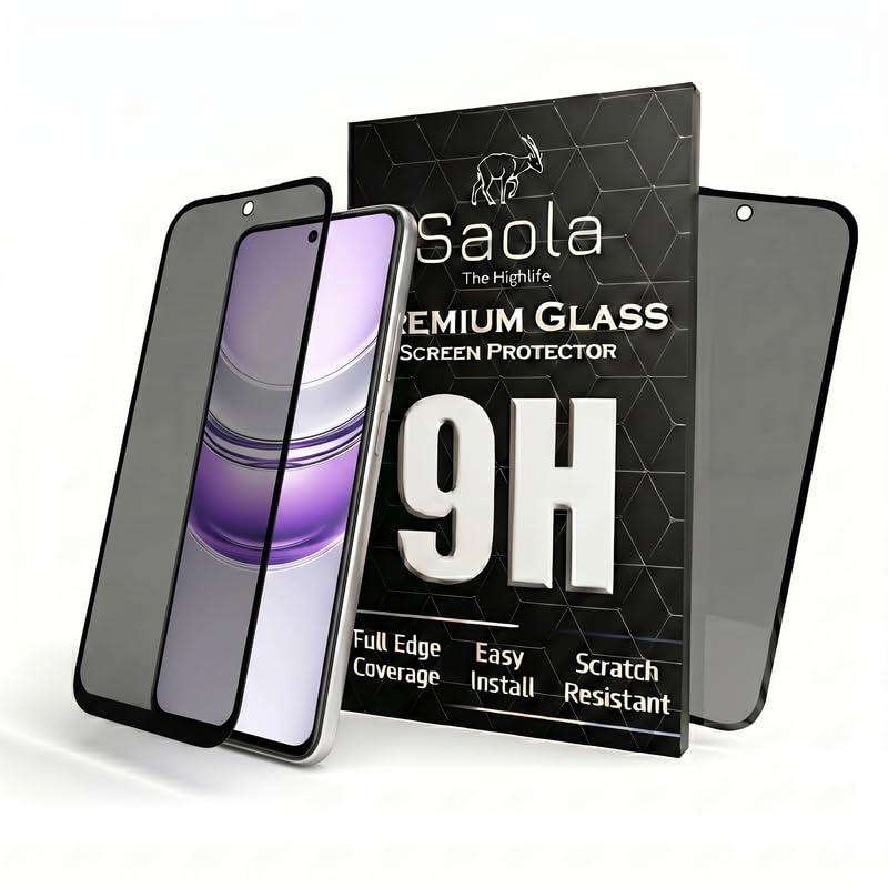Image of Saola Ultra Privacy Tempered Glass For Realme C73 5G (PACK OF 1) with Free Installation Kit. Full screen Coverage. Free Replacement If Received Damaged - 6.67 inch