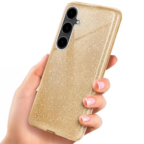Coque Samsung S23 FE paillettes dorées fine en TPU protection caméra intégrée Qi