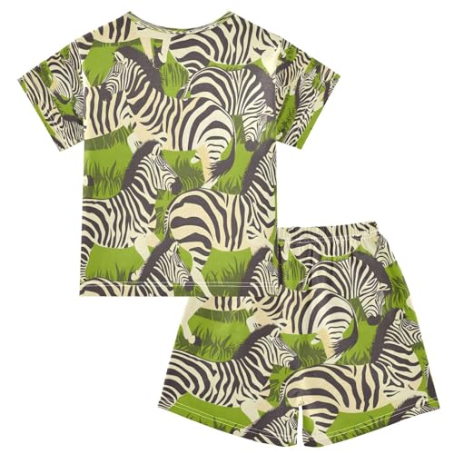 senya Short Sleeve Pajamas Sets Summer Cotton Sleepwear Zebras and Leaf2