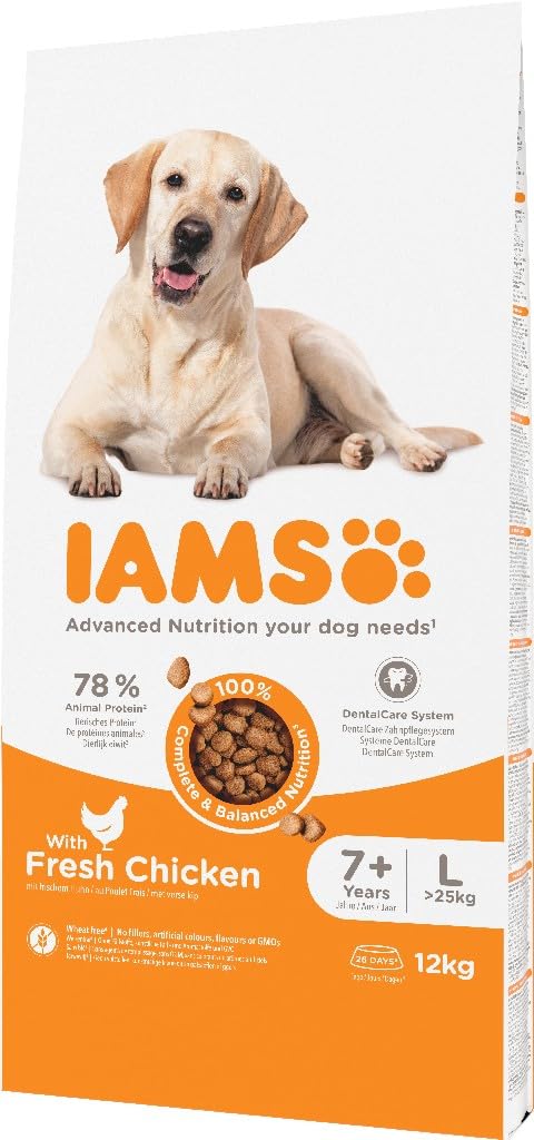 IAMS Alimento Seco para Perros Senior de Razas Grandes, Pollo, 12kg | Alimento seco | para perros mayores | a partir de 7 años | para razas grandes
