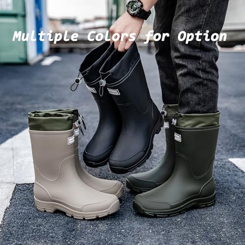 Image of WOWSTICK Waterproof Rain Boots for Men and Women Lightweight Slip Resistant Fishing Deck Garden Mid-calf Outdoor Work Booties