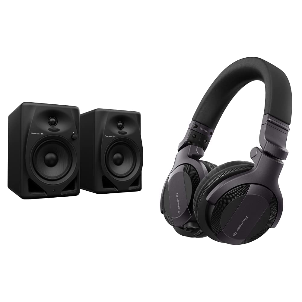 Pioneer DJ DM-50D 5 Desktopmonitorsystem (schwarz) One Size & HDJ-CUE1, DJ Kopfhörer, Schwarz
